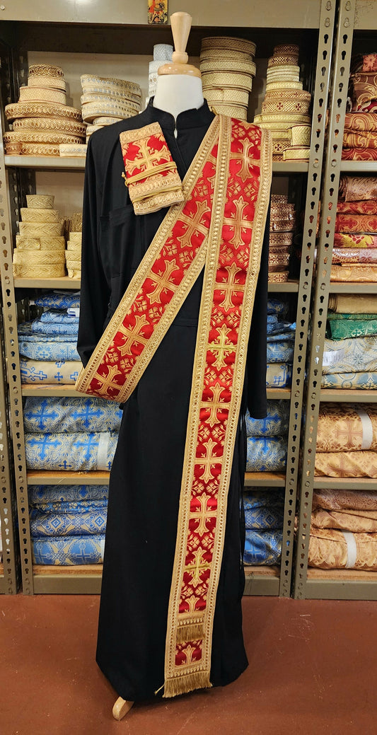 Deacon orarion & cuff set, Corinth red