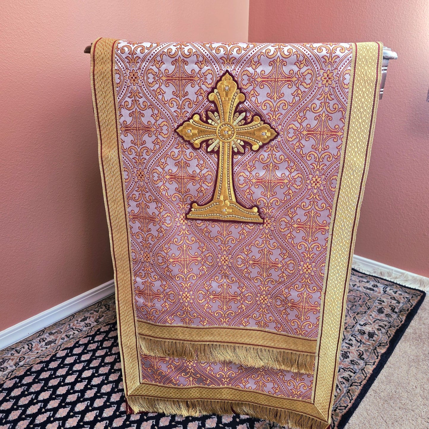 Icon stand cover, Mistra with gold crosses, set of 2