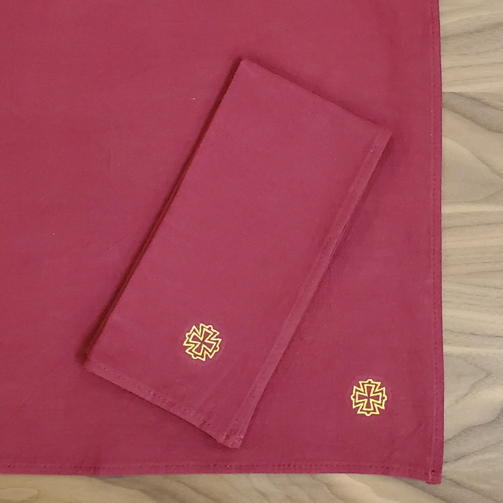 Greek Orthodox communion cloths burgundy cotton with gold cross