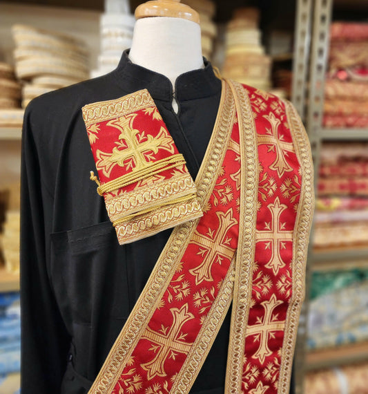 Deacon orarion & cuff set, Corinth red