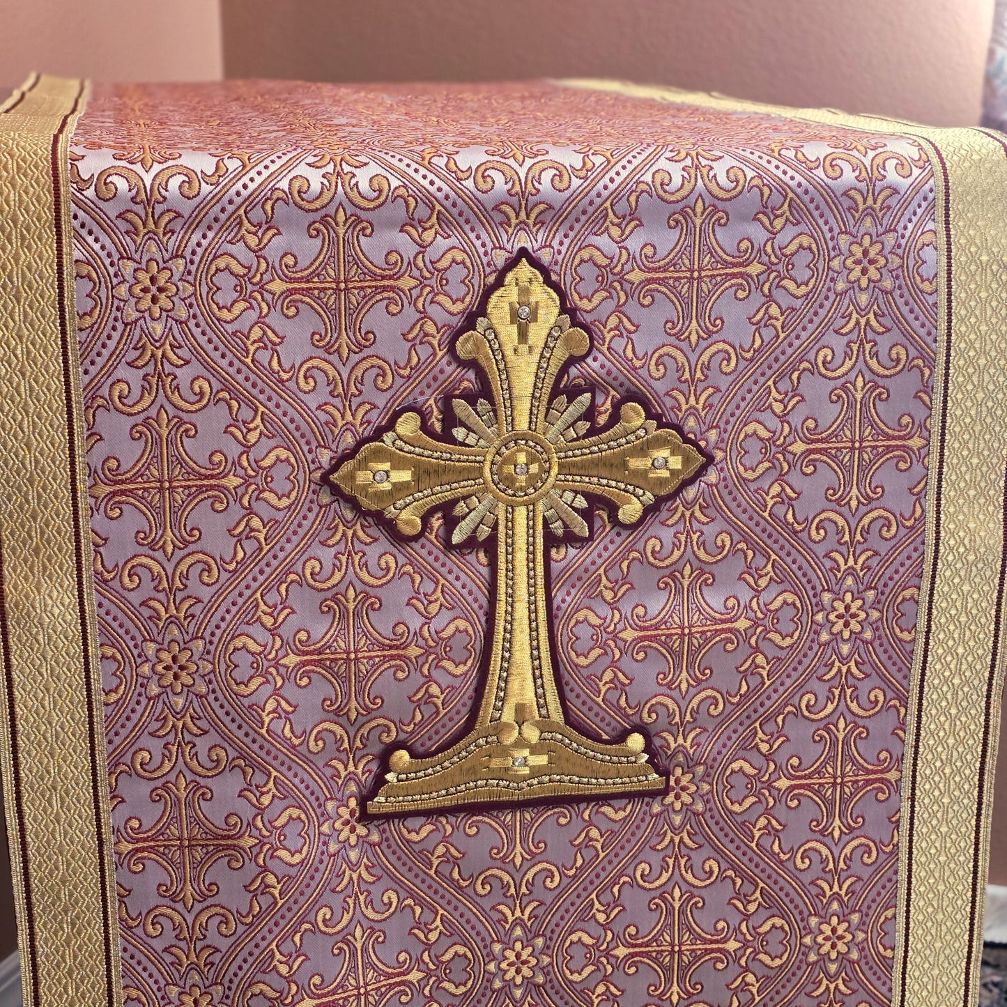 Icon stand cover, Mistra with gold crosses, set of 2