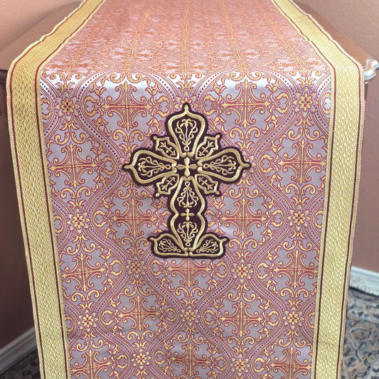 Icon stand cover, Mistra with burgundy crosses, set of 3